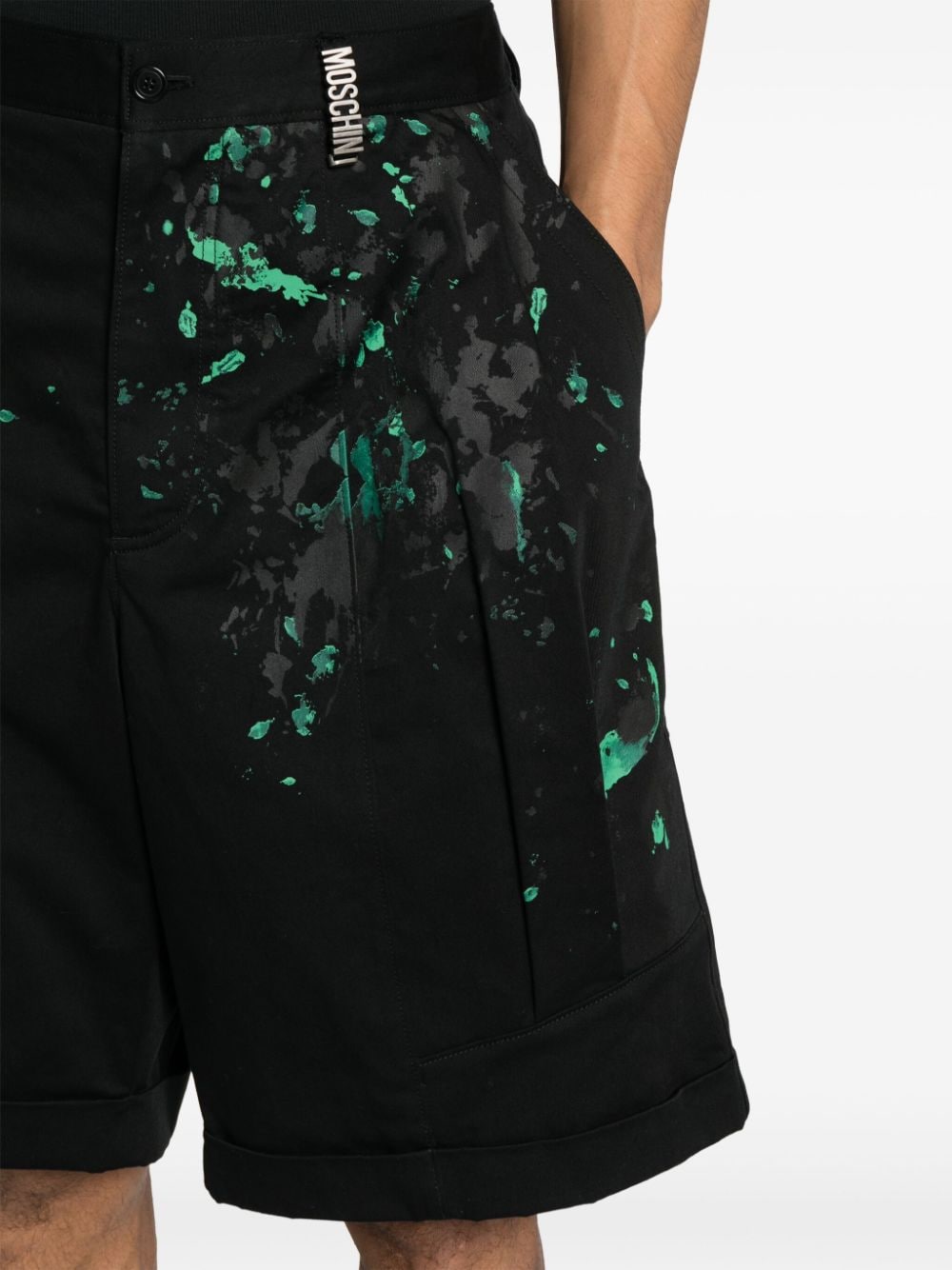 Shop Moschino Paint-splatter Shorts In Black