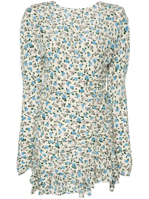 Robe courte en soie à fleurs - Alessandra Rich - Modalova