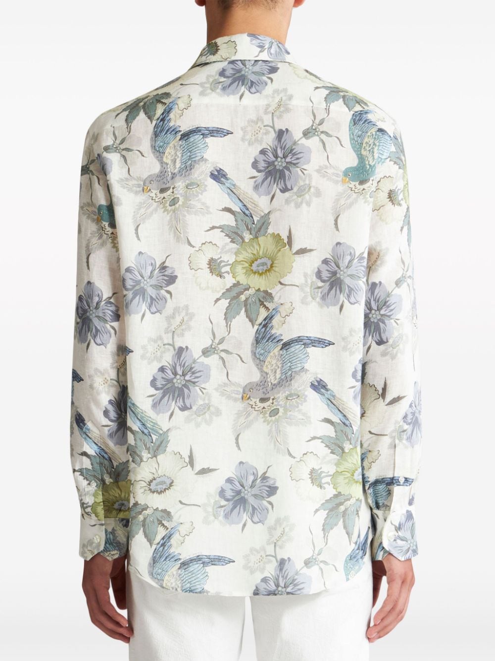 Shop Etro Floral-print Button-up Shirt In White
