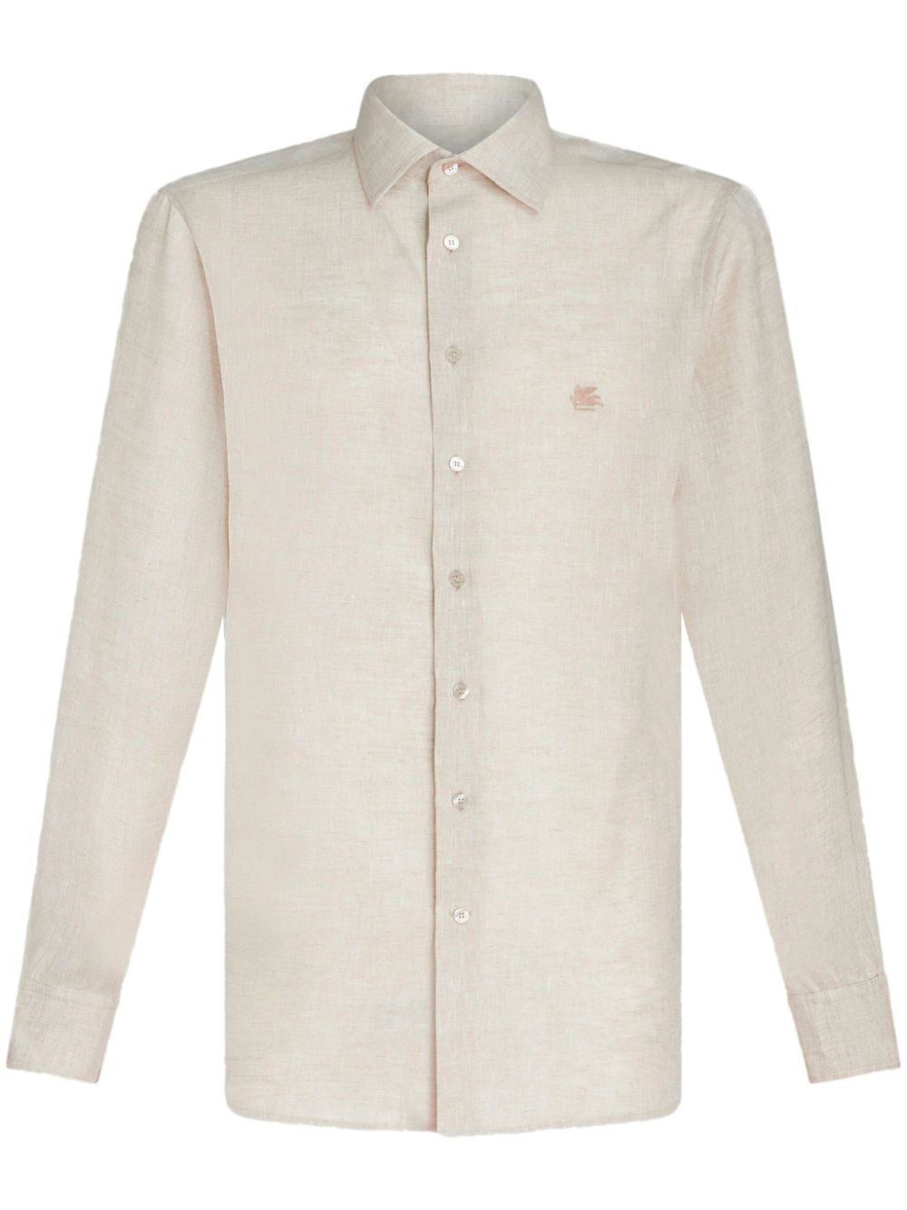 Shop Etro Pegaso-embroidered Mélange-effect Shirt In Neutrals