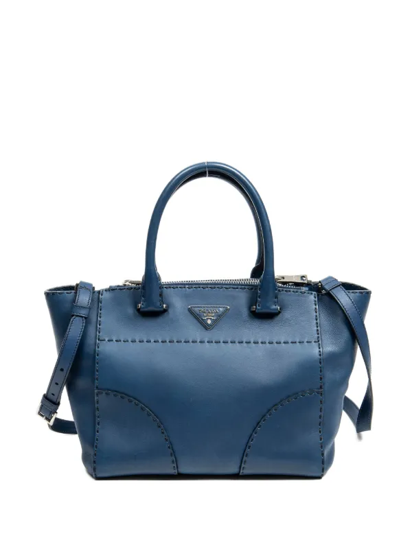 Prada Pre-owned Stitched Twin Tote Bag in Blue