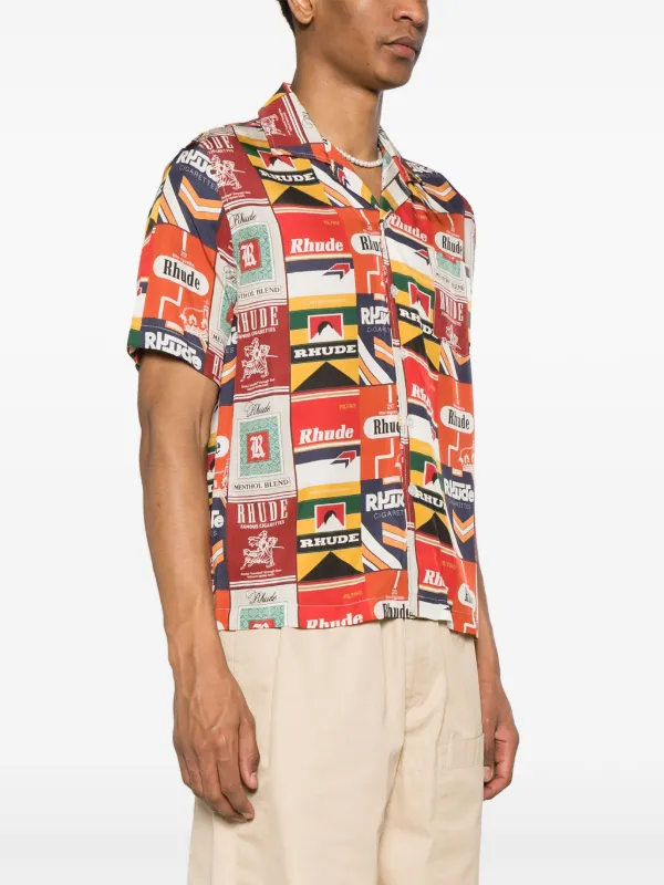 Rhude Cigarette-print Silk Men Shirt