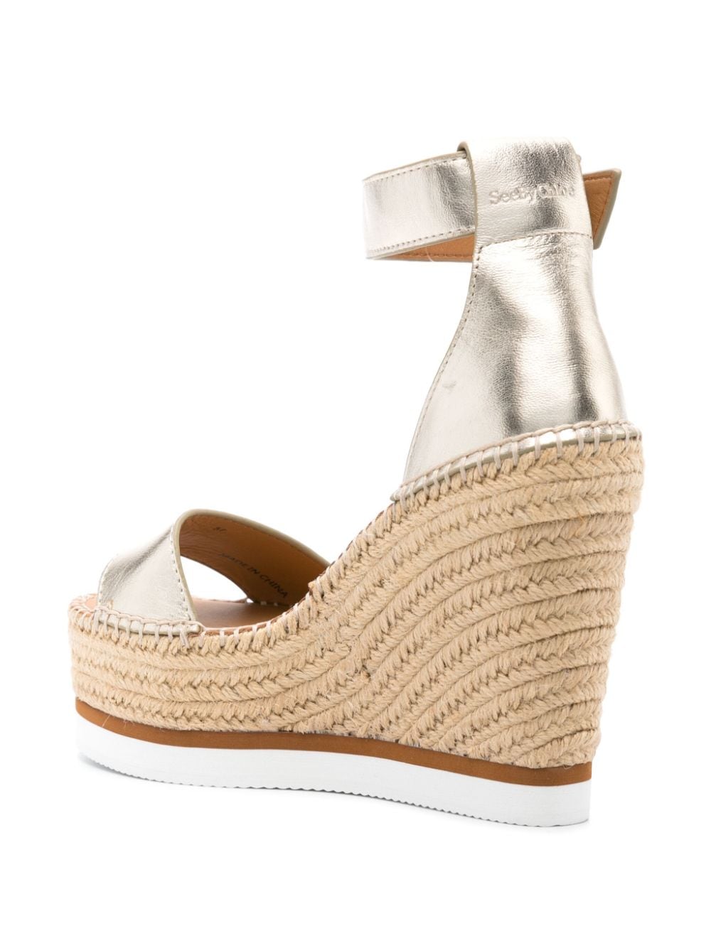 Shop See By Chloé Metallic Leather Wedge Espadrilles In Gold
