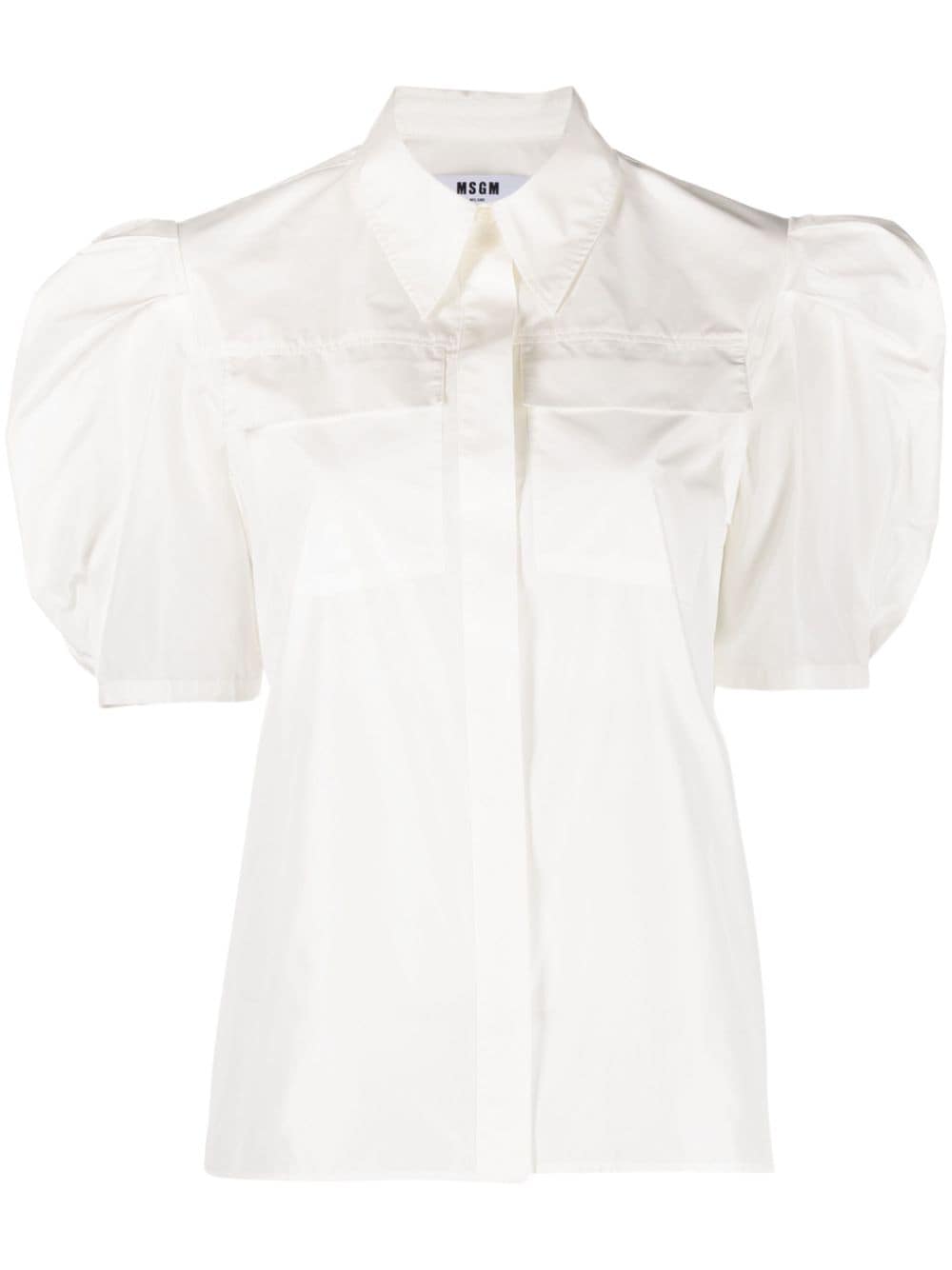 Msgm Short Puff-sleeve Shirt In White