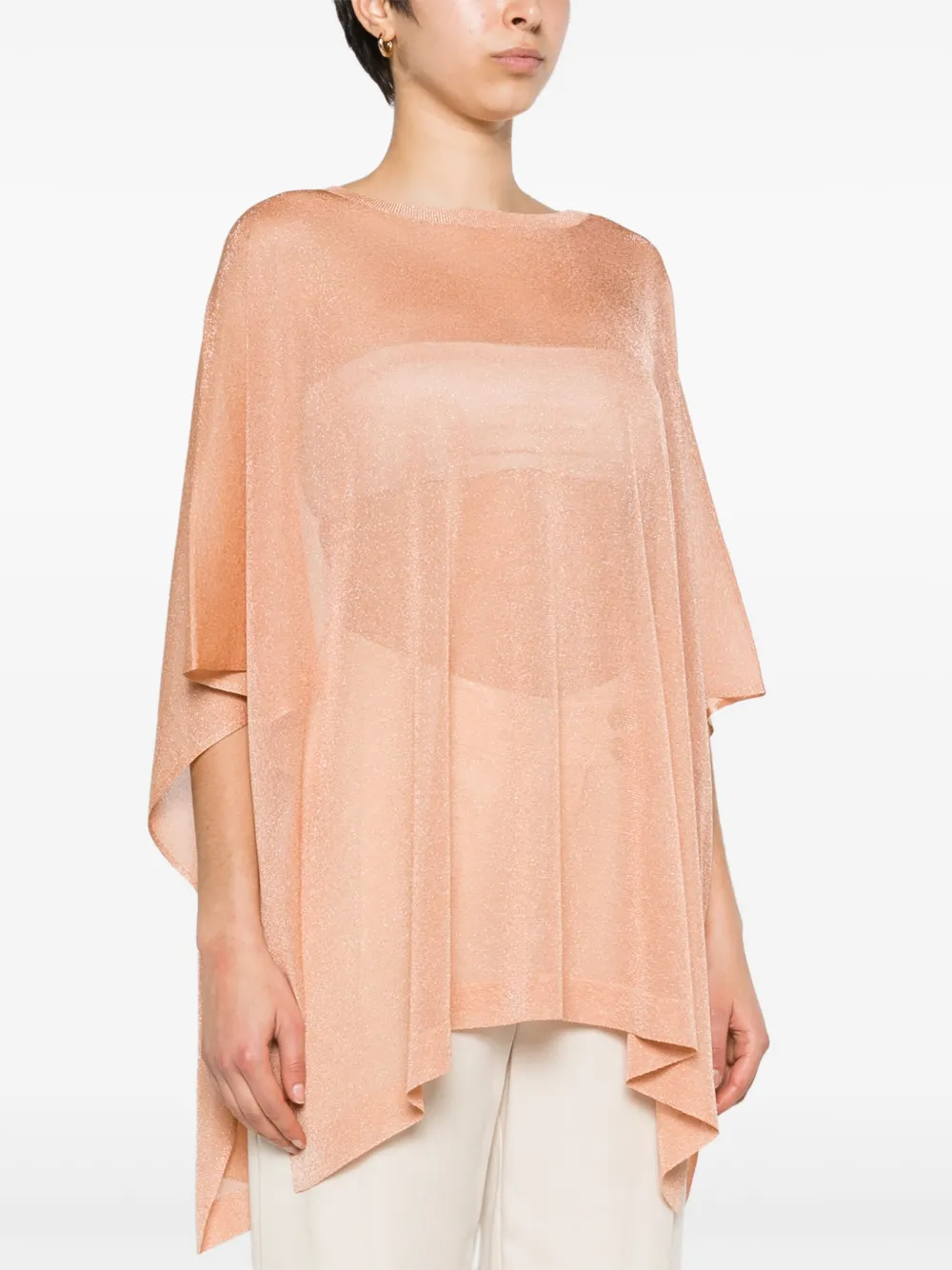 Shop Fabiana Filippi Semi-sheer Knitted Cape In Pink