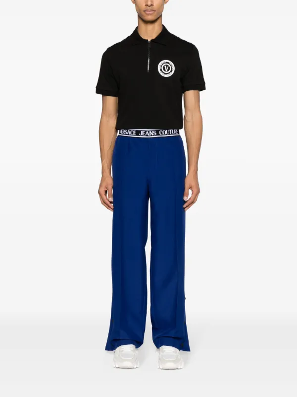Versace Jeans Couture logo-waistband wide-leg Trousers Blue FARFETCH PH
