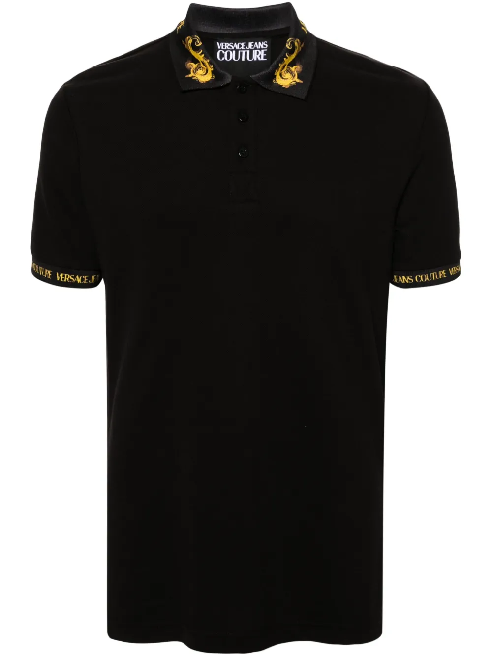 Shop Versace Jeans Couture Barocco-trim Cotton Polo Shirt In Black