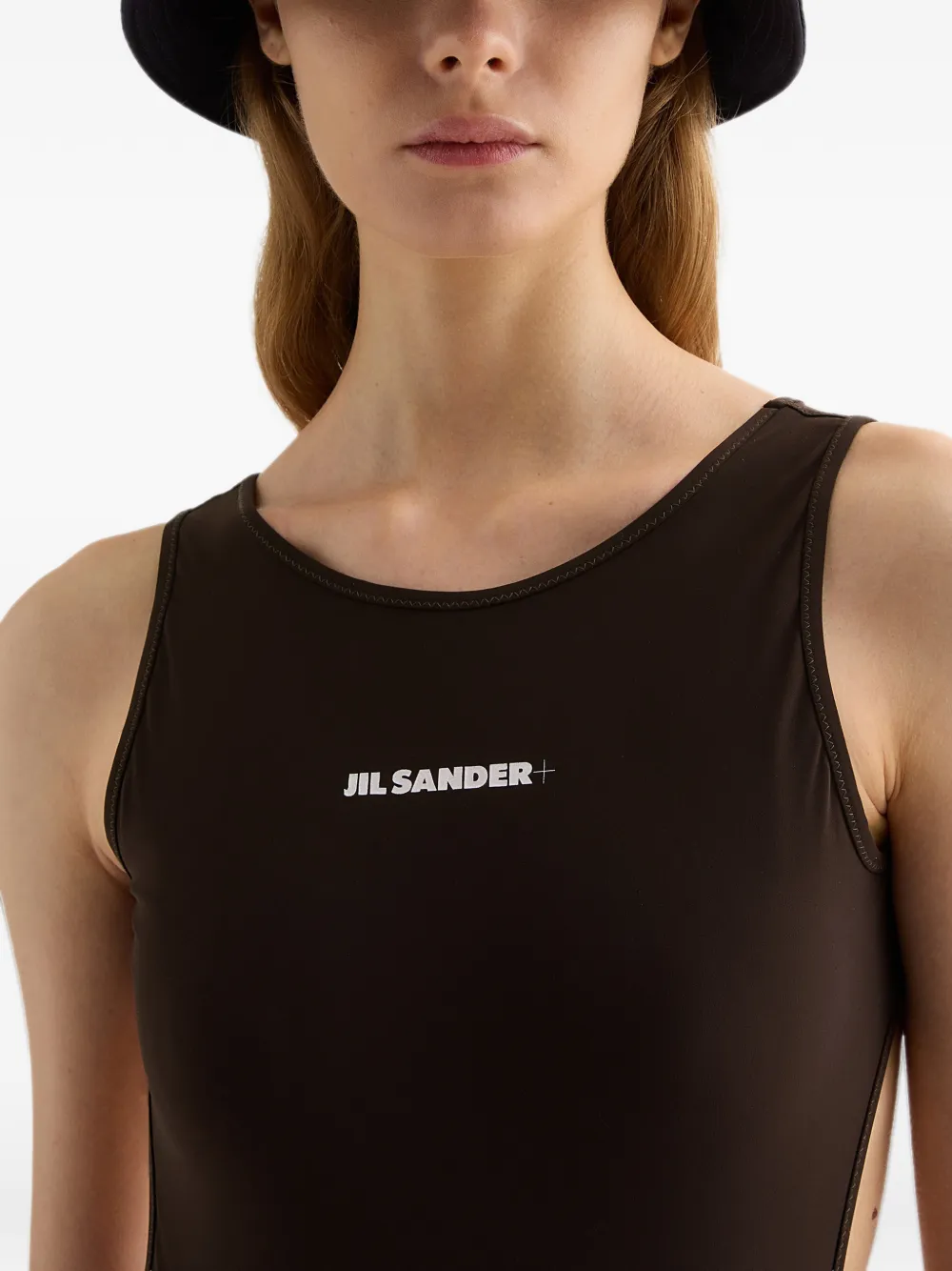 Jil Sander Badpak met open rug en logoprint Bruin