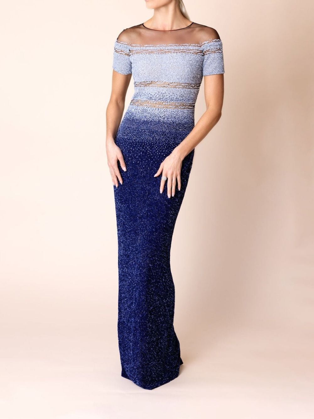 Shop Pamella Roland Ombré-effect Sequinned Gown In Blue