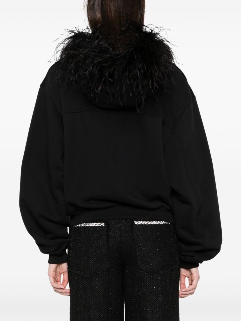 Shop Giuseppe Di Morabito Feather-detailed Cropped Hoodie In Black