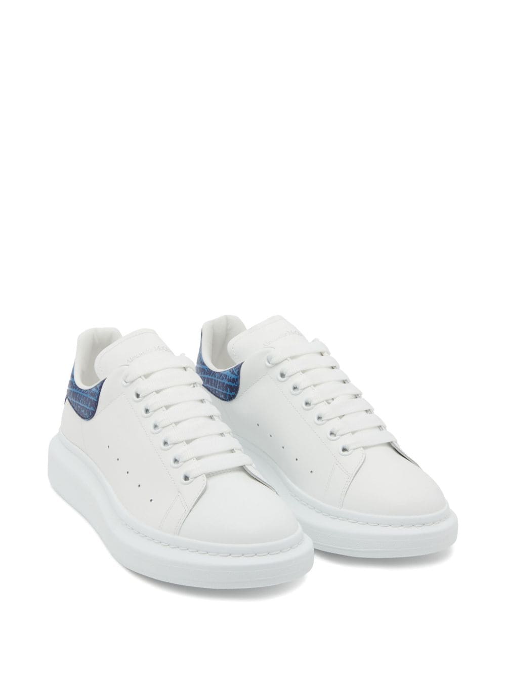 Shop Alexander Mcqueen Panelled Leather Sneakers In White/lapis Blue