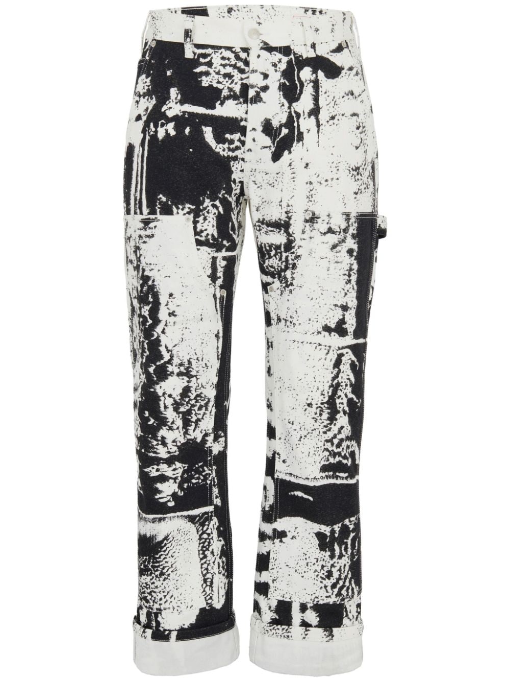 Shop Alexander Mcqueen Fold-print Cropped Jeans In Weiss
