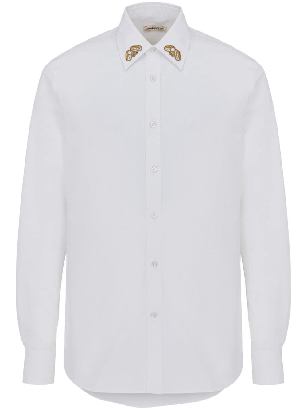 Shop Alexander Mcqueen Embroidered-collar Cotton Shirt In Weiss