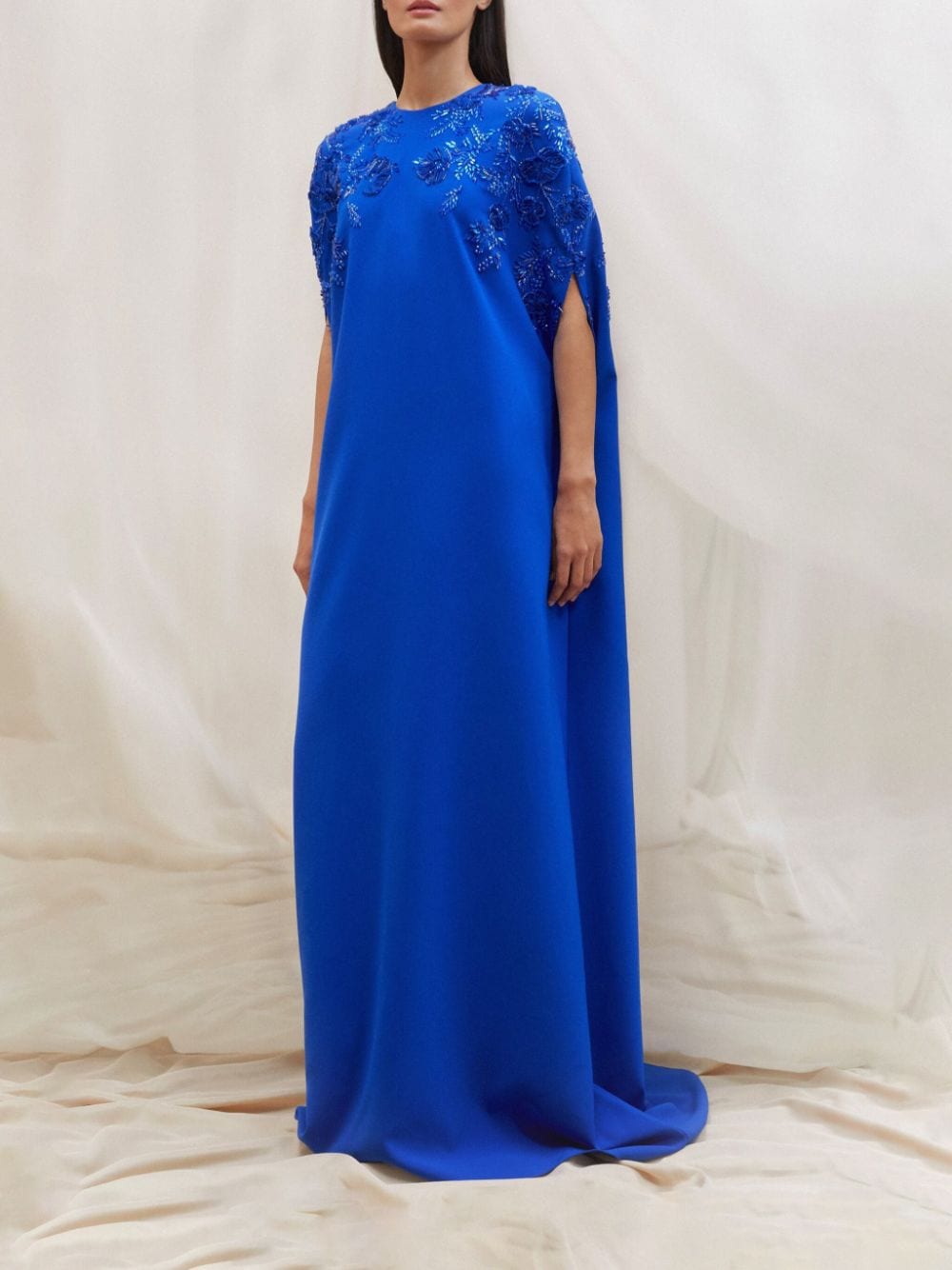 Shop Pamella Roland Sequin-embellished Kaftan Gown In Blue