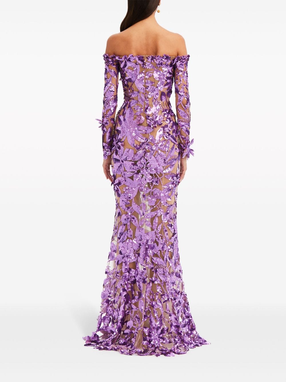 Shop Oscar De La Renta Embellished Off-shoulder Gown In Purple