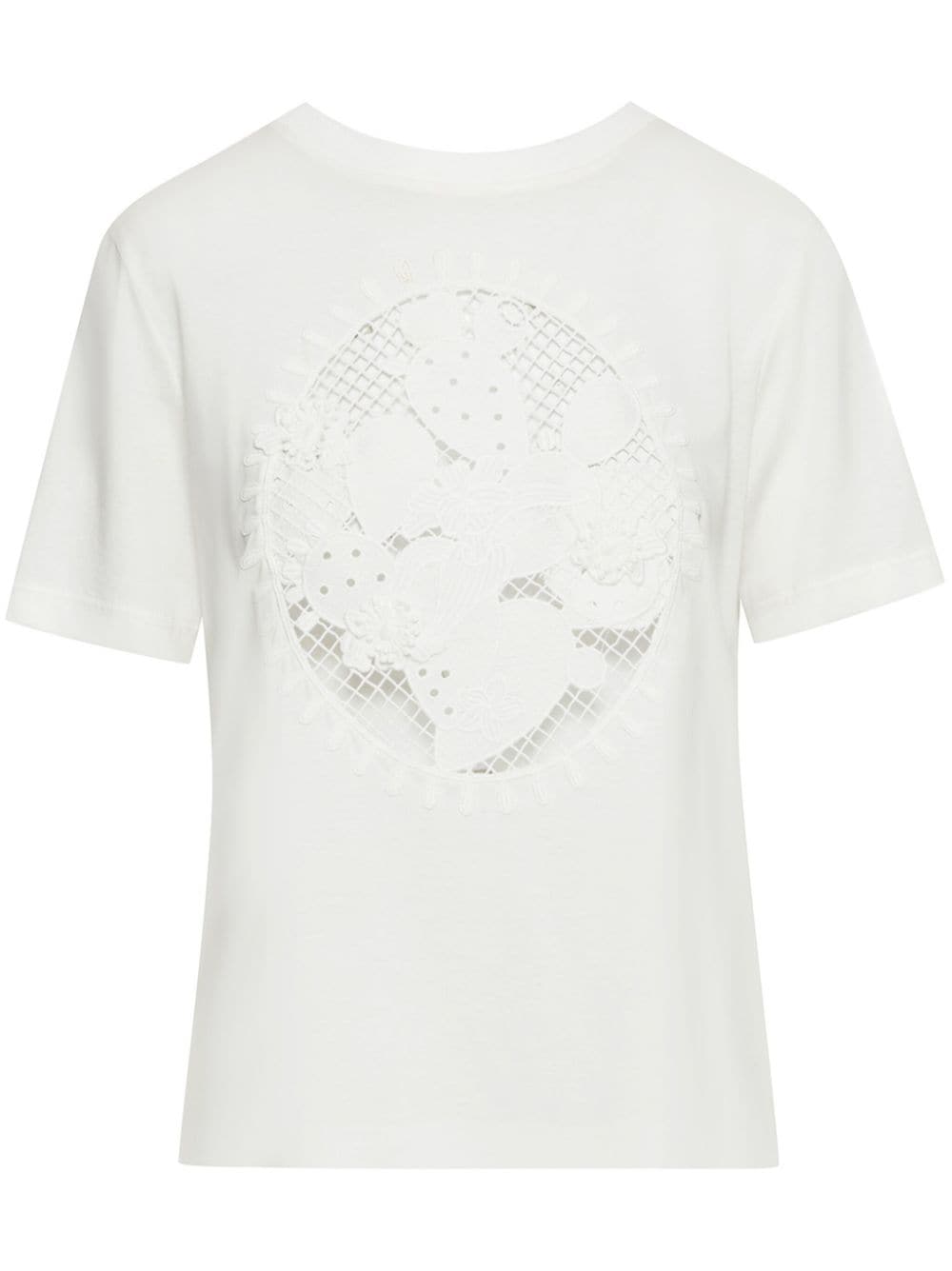 Shop Oscar De La Renta Cactus Eyelet Guipure Cotton T-shirt In White