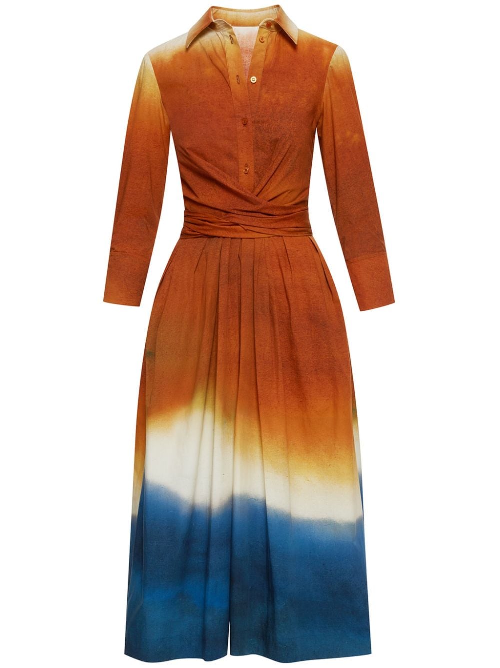 Shop Oscar De La Renta Ombré-effect Cotton Midi Dress In Orange