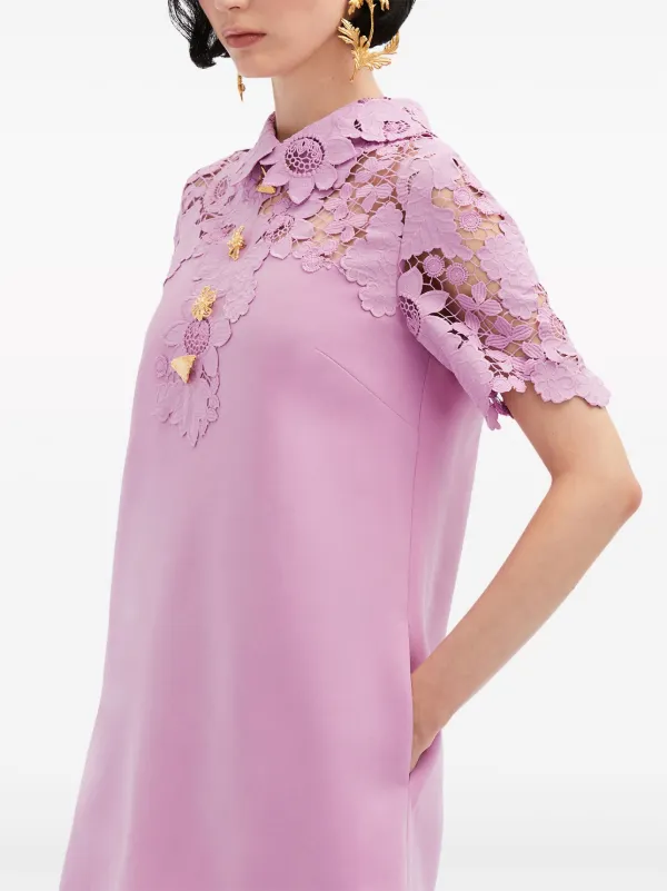 パーティードレス Lilac Guipure Dress Oscar De La Renta Mixed Botanical guipure-panel Minidress