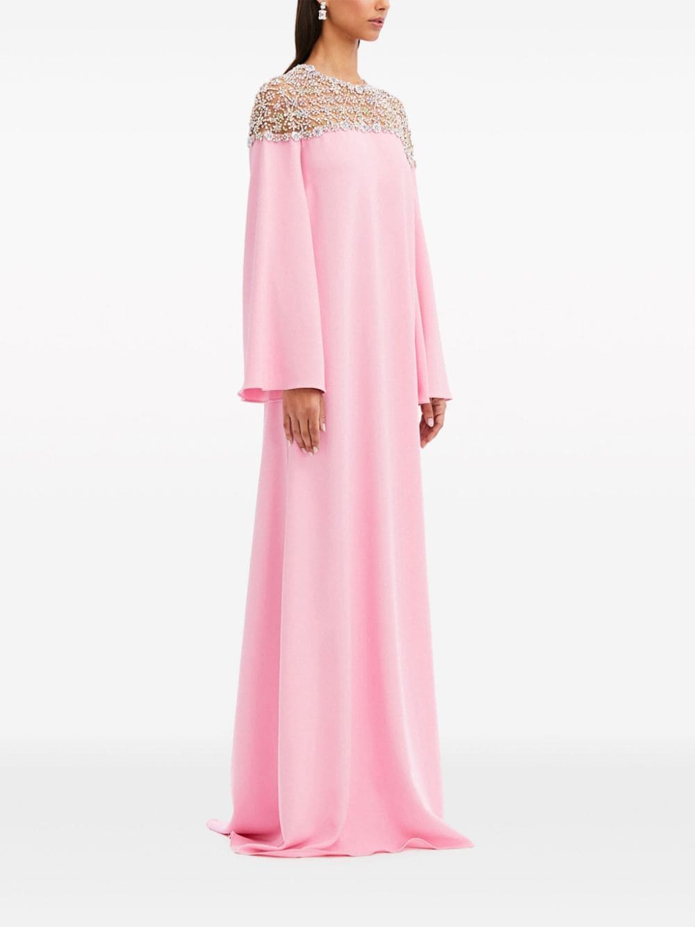 Shop Oscar De La Renta Crystal-embellished Kaftan Maxi Dress In Pink