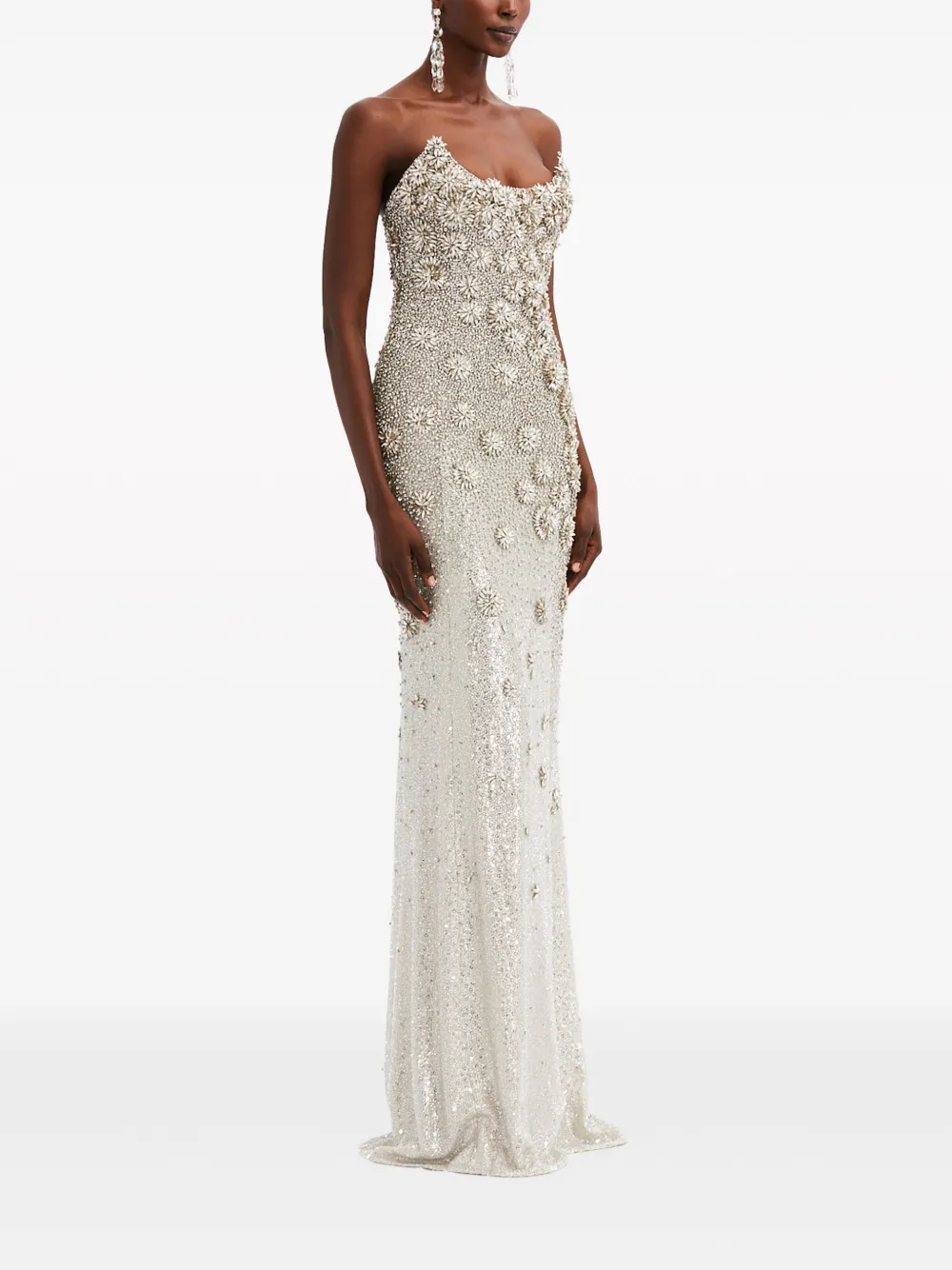 Oscar de la Renta crystal-embellished strapless gown
