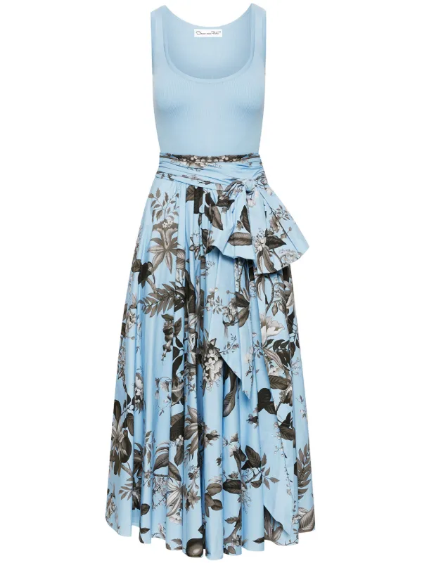 Oscar de la Renta Flora & Fauna-print Sleeveless Midi Dress in Blue