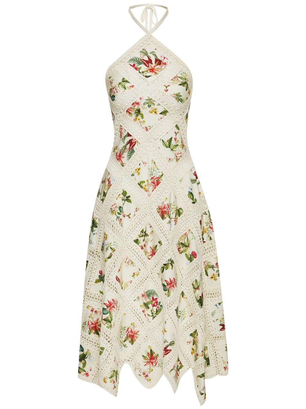 Shop Oscar De La Renta Flora & Fauna-print Cotton Midi Dress In Neutrals