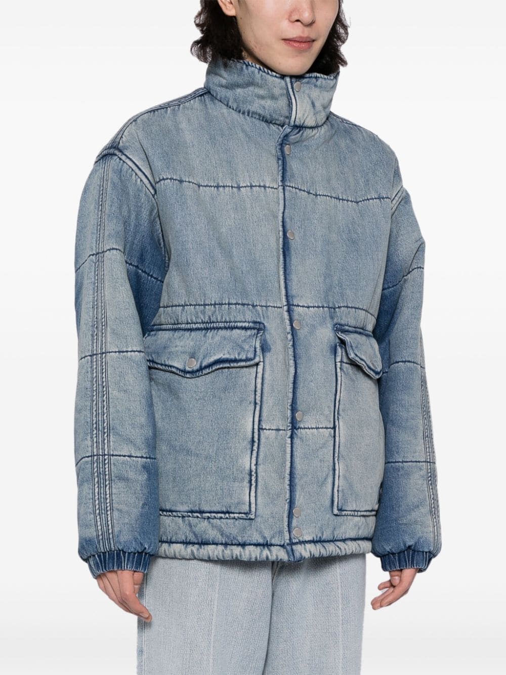 Shop Five Cm Quilted Padded Denim Jacket In Blue