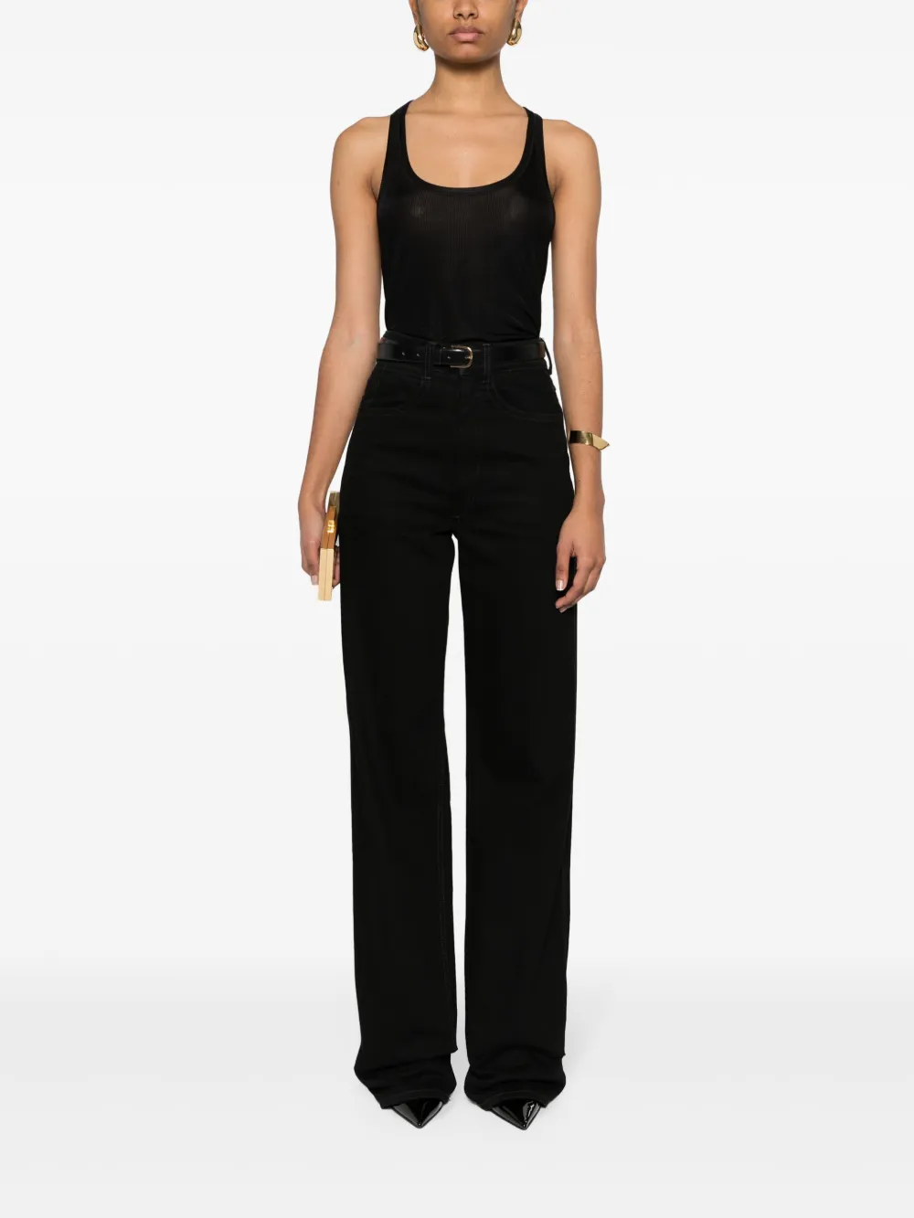 Shop Tom Ford Ribbed-knit Racerback Top In Black