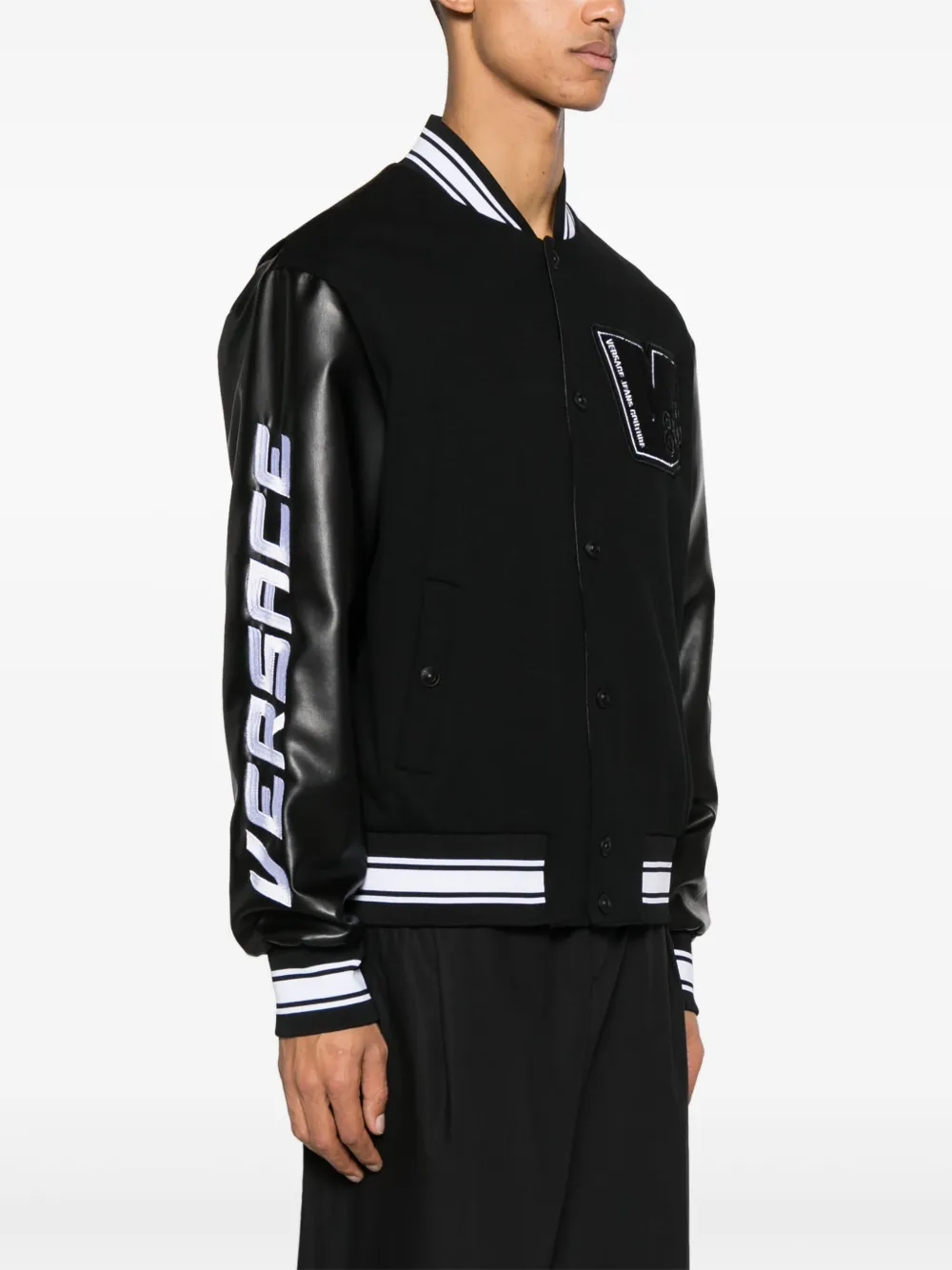 Shop Versace Jeans Couture Logo-patch Cotton Bomber Jacket In Black