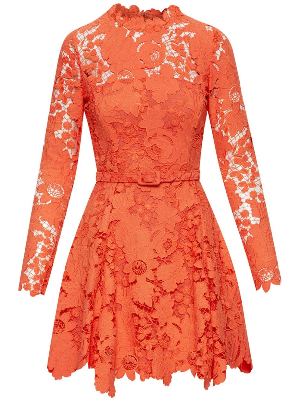 Shop Oscar De La Renta Botanical Guipure-lace Semi-sheer Minidress In Orange