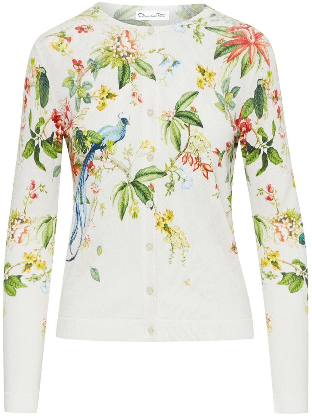 Shop Oscar De La Renta Flora & Fauna-print Button-up Cardigan In White