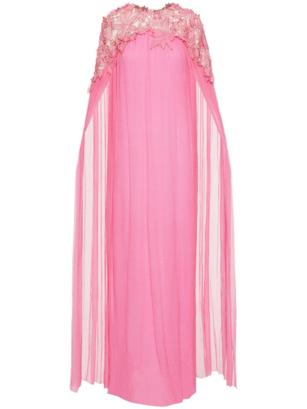 Shop Oscar De La Renta Floral-embroidered Caftan Dress In Pink