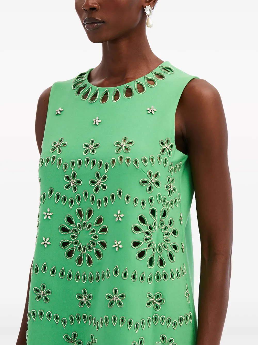 Shop Oscar De La Renta Crystal-embellished Shift Minidress In Green