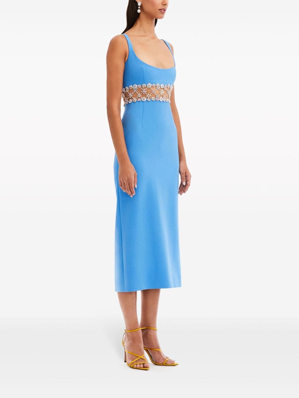 Shop Oscar De La Renta Crystal-embellished Midi Dress In Blue