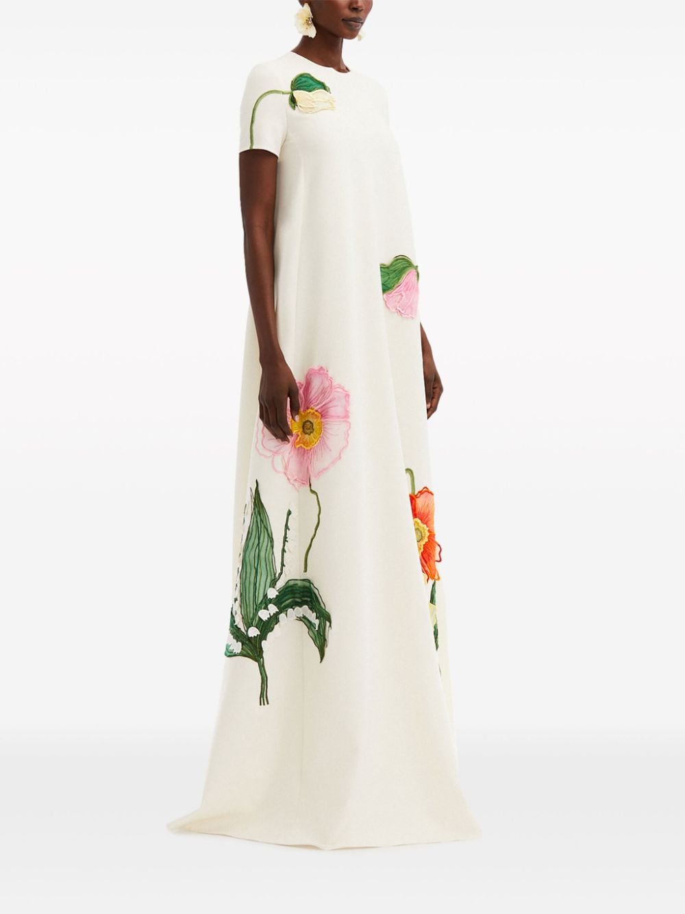 Shop Oscar De La Renta Painted Poppies Floral-embroidered Maxi Dress In White