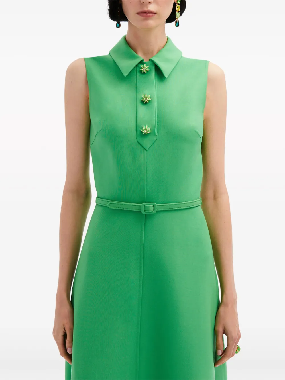 Shop Oscar De La Renta Cactus Button-detail Belted Midi Dress In Green