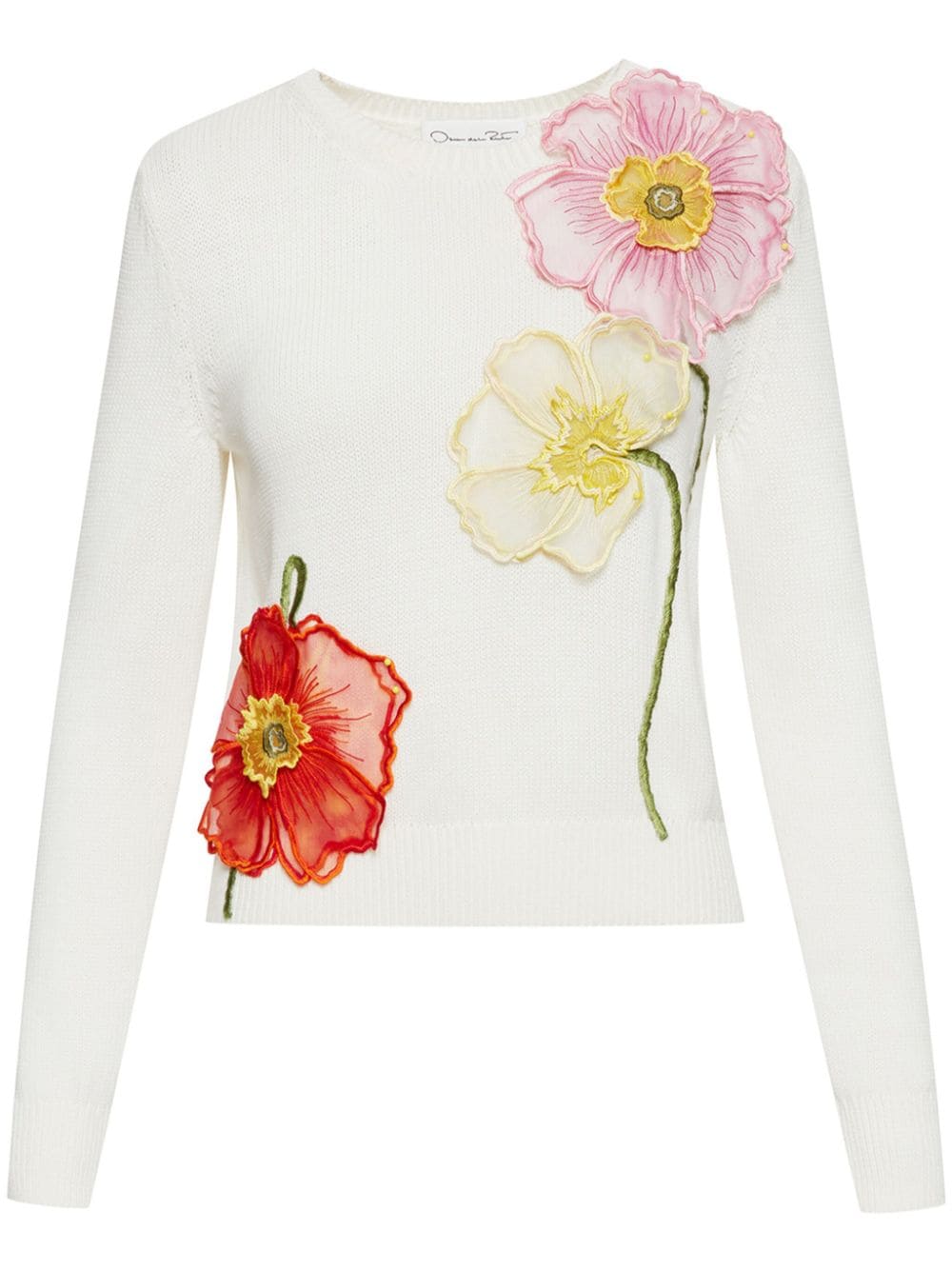 Image 1 of Oscar de la Renta Painted Poppies-embroidered cotton jumper