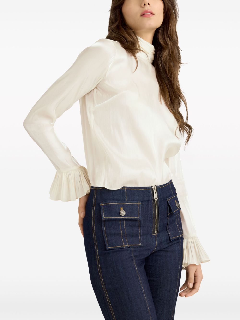 Shop Cinq À Sept Turner Flared-cuff Blouse In White