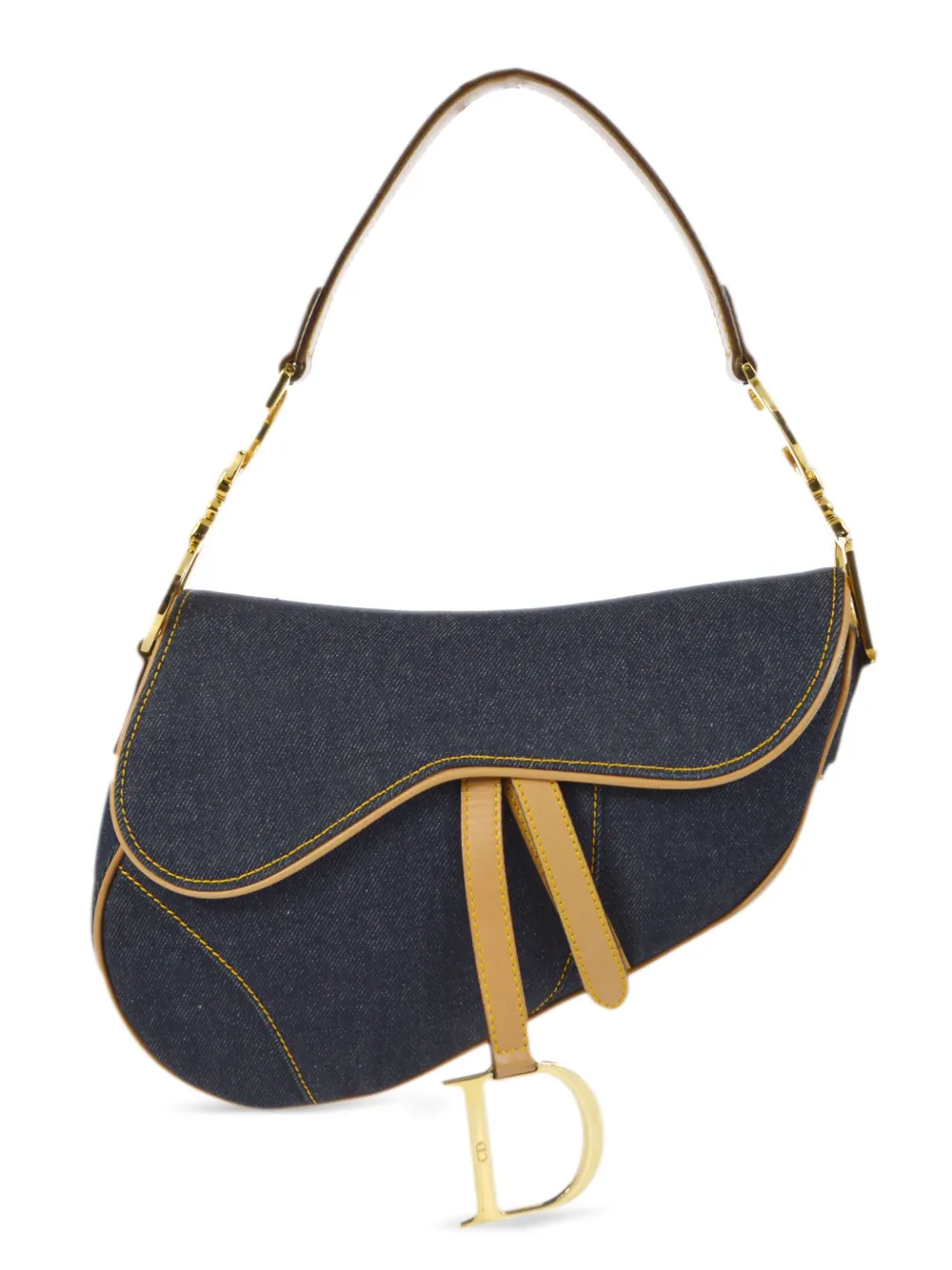 Pre-owned Dior 2002  Saddle Denim Shoulder Bag In Blue