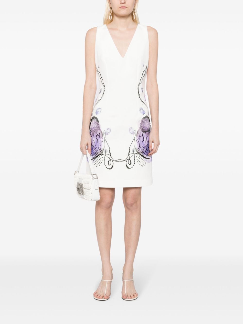 Shop Saiid Kobeisy Abstract-print Sleeveless Dress In Weiss