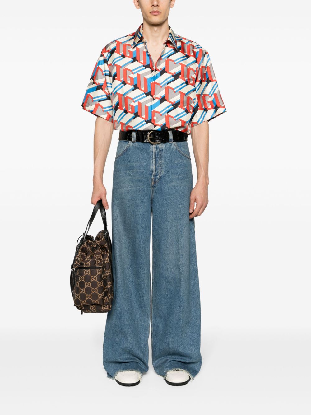 Gucci Pixel-print silk shirt - Neutrals