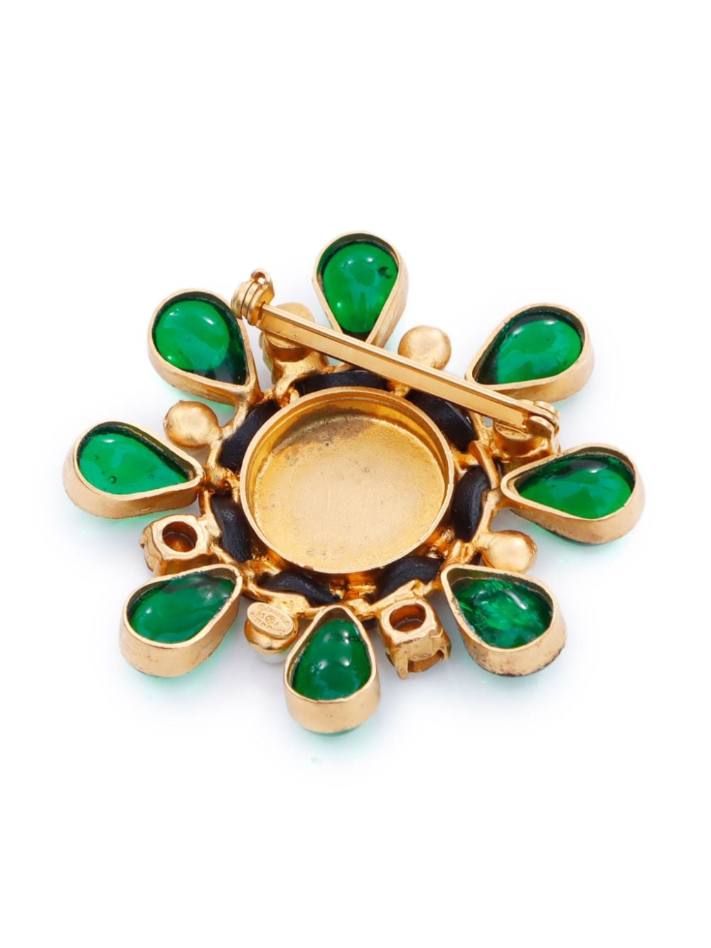 Pre-owned Chanel 1995 Medallion Rhinestone Brooch In Gold