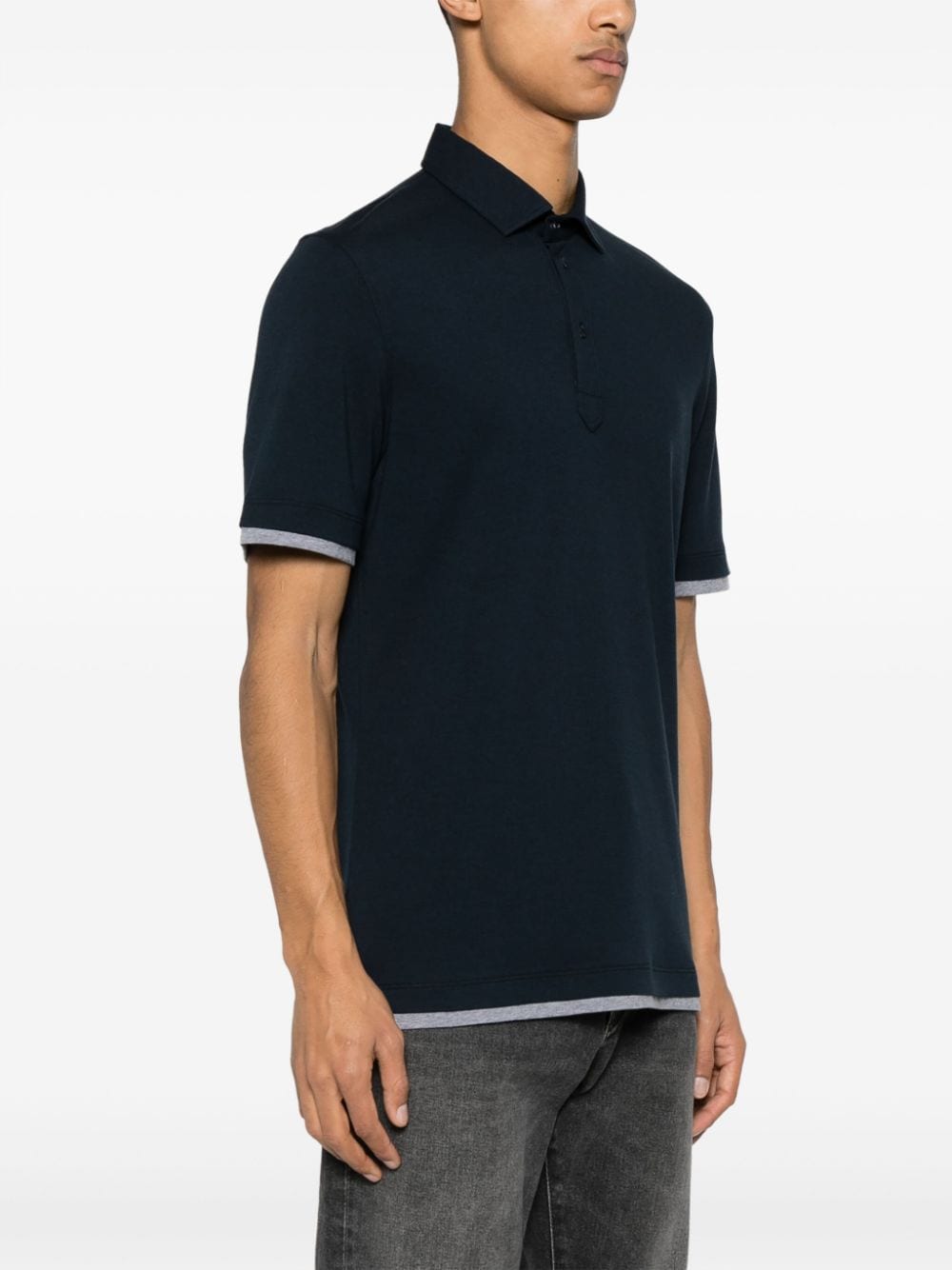 Shop Brunello Cucinelli Contrast-trim Polo Shirt In Blue