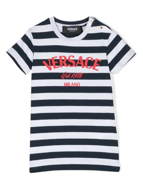 Versace Kids logo-print nautical-stripe T-shirt
