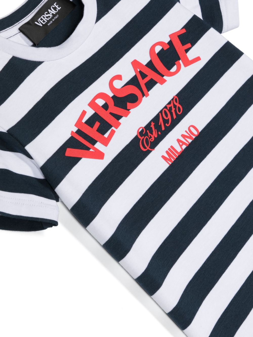 Shop Versace Logo-print Nautical-stripe T-shirt In White