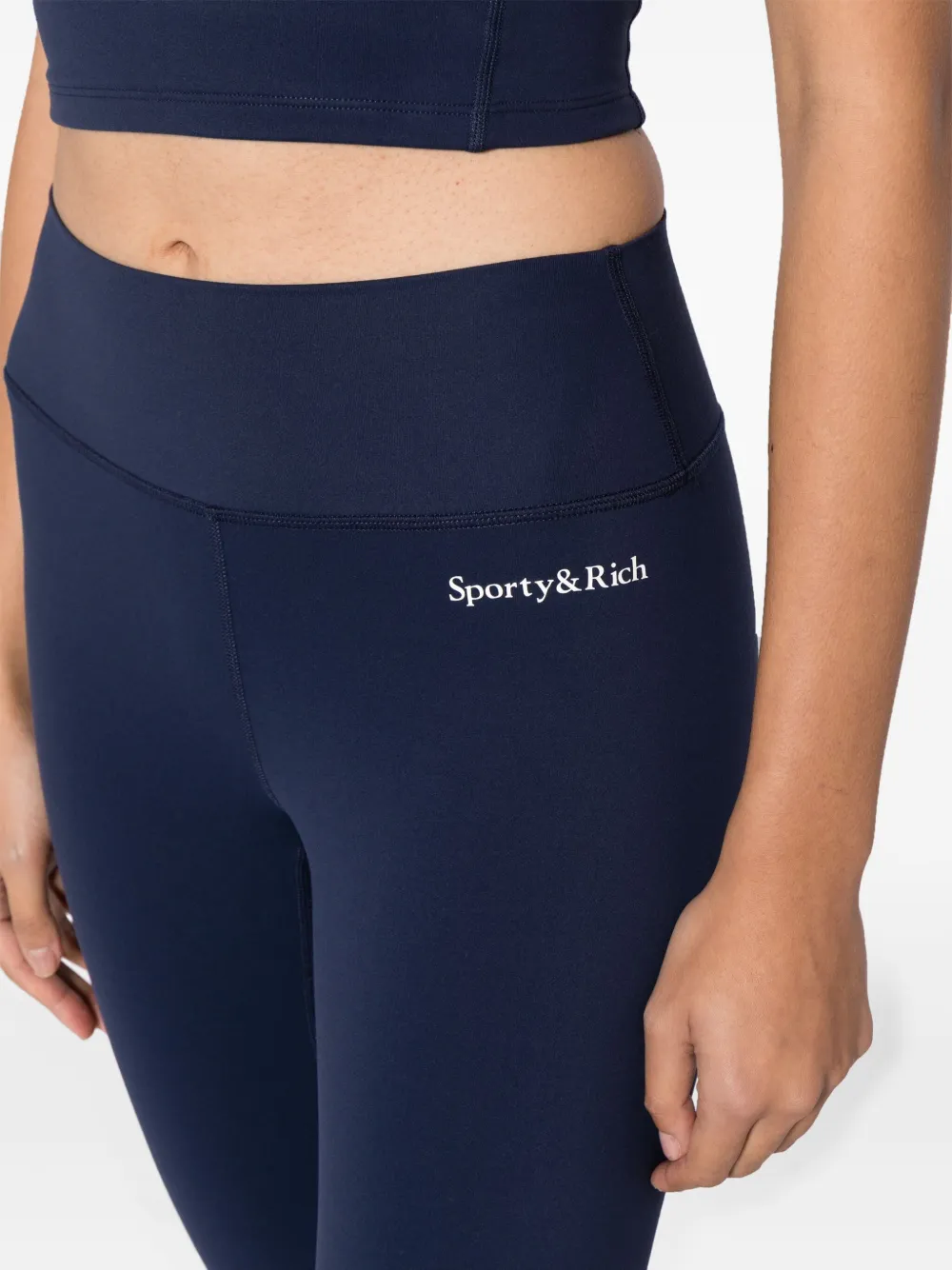 Shop Sporty And Rich Serif Logo-print Leggings In Blue