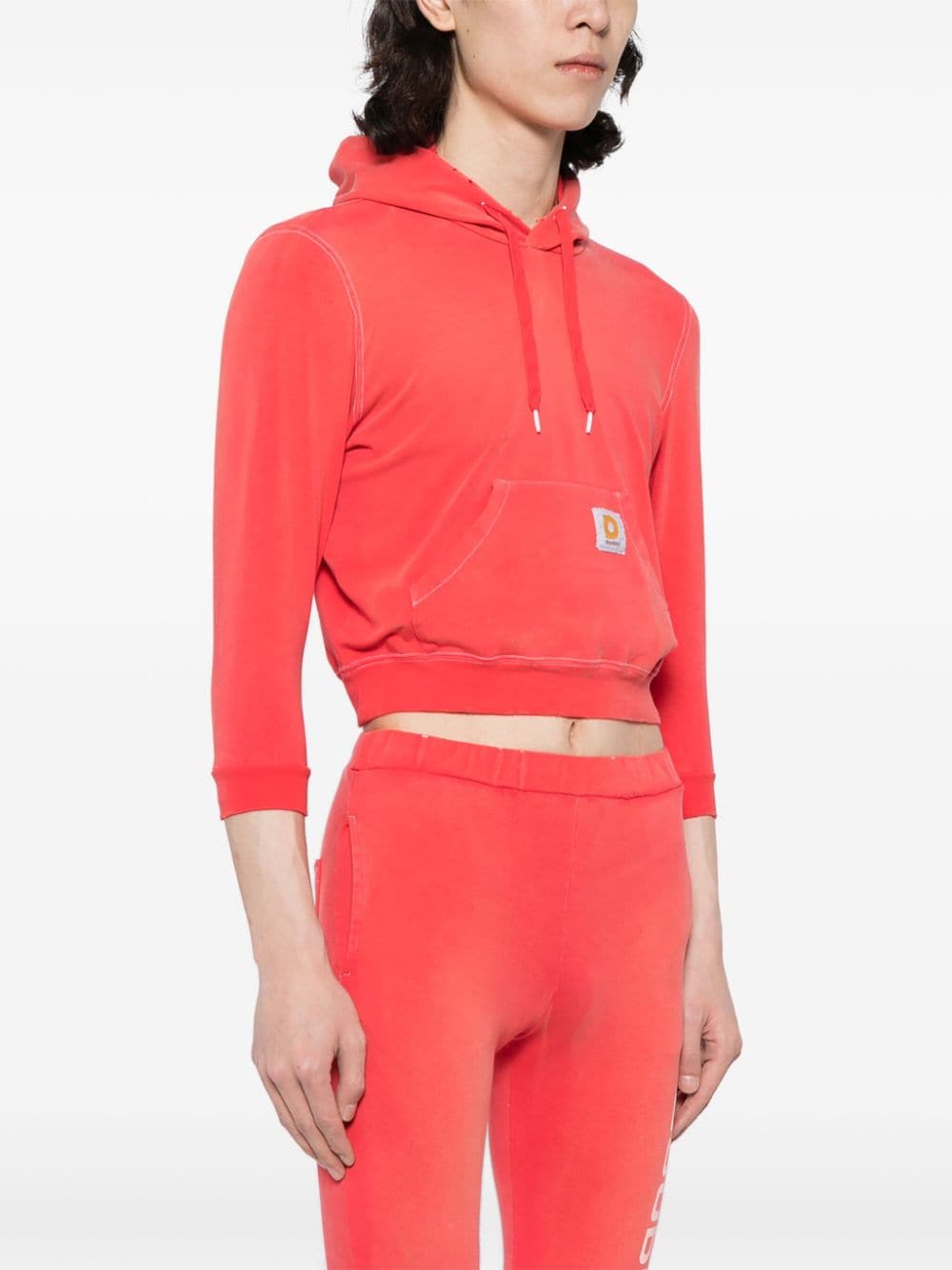 Shop Doublet Cropped Cotton-blend Hoodie In Red
