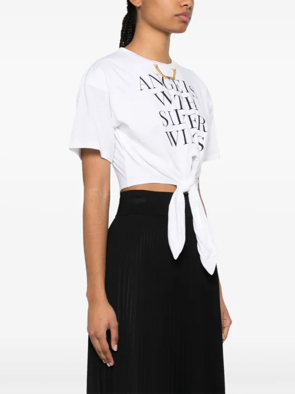 Elisabetta Franchi slogan print self tie Cotton T shirt Farfetch