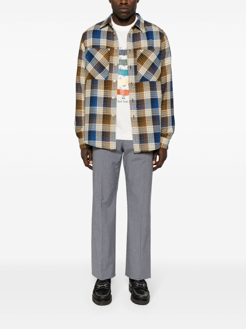 Shop Ps By Paul Smith Checked-jacquard Cotton Shirt In Brown