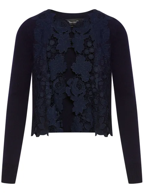 Oscar de la Renta Mixed Botanical lace-panelled cardigan